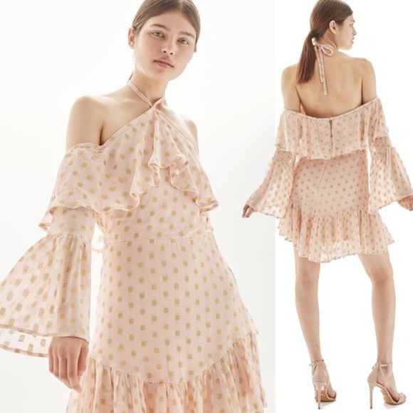 Topshop Dresses & Skirts - Topshop Cold Shoulder Halter Dress Bell Sleeve